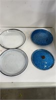 Blue Enamelware Pie Tin Lot