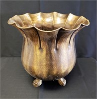 Large Antiqued Brass Claw Footed Urn - Planter