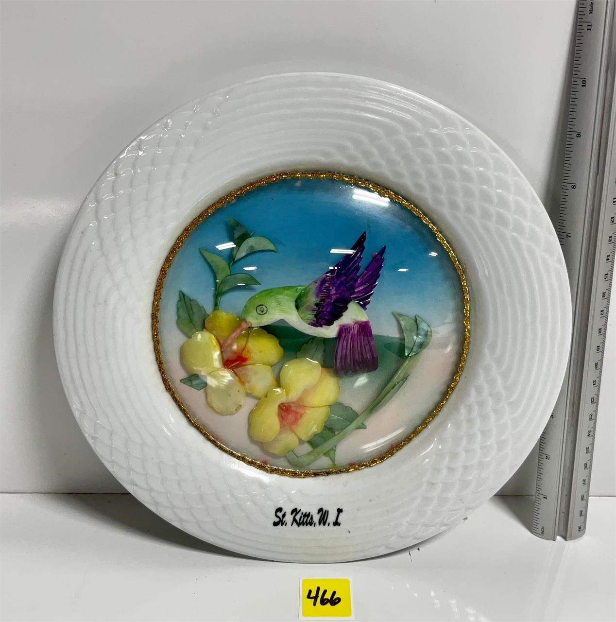 Vtg Milk Glass Bubble Glass Framed Hummingbird Art