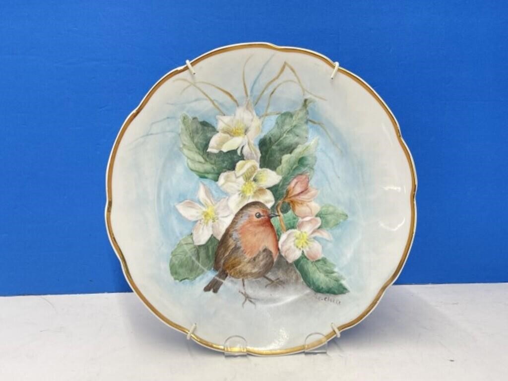 9.5 In. China Plate, Hand Painted, Signed, With