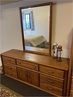 Oak 7 Drawer Dresser & Mirror