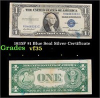 1935F $1 Blue Seal Silver Certificate Grades vf++