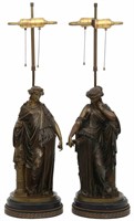 Pr. Tiffany & Co. Bronze Figural Lamps