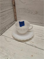 Milk Glass Cup and Saucer