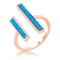 Gold-pl. Blue Opal Inlay Double Bar Open Ring