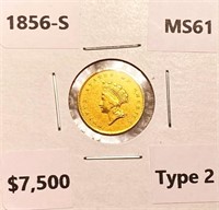 1856-S TY2 Rare Gold Dollar UNCIRCULATED