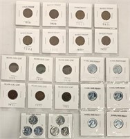 26 Collectible Pennies-Wheat-Indian Head-Steel