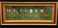 WWII British Military medals, framed