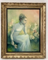 Framed Pat Zenda Original "Girl” Oil on Canvas