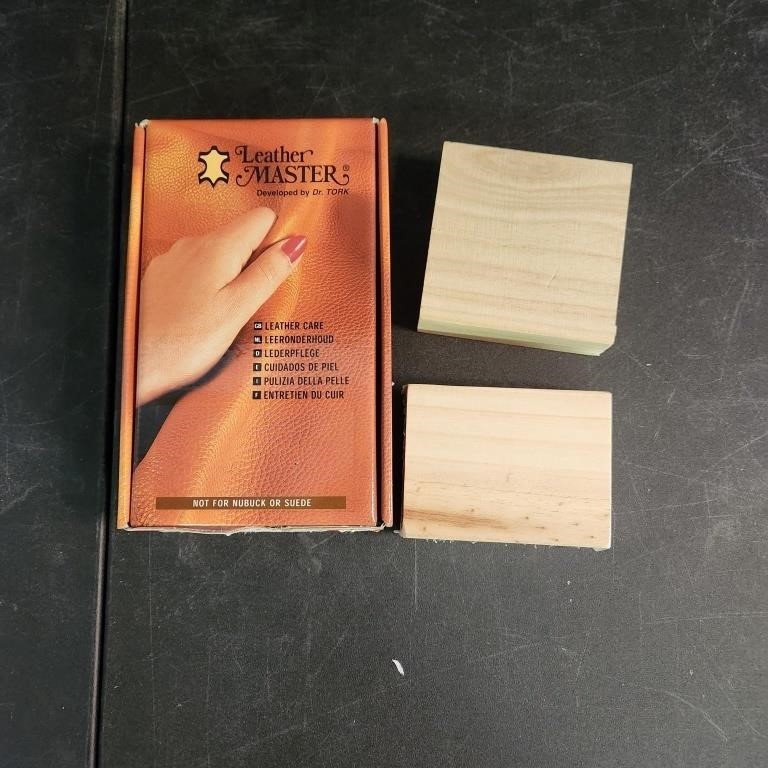 Leather care kit & two wooden blocks
