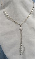 PEARL/STERLING Y-NECK LINK NECKLACE