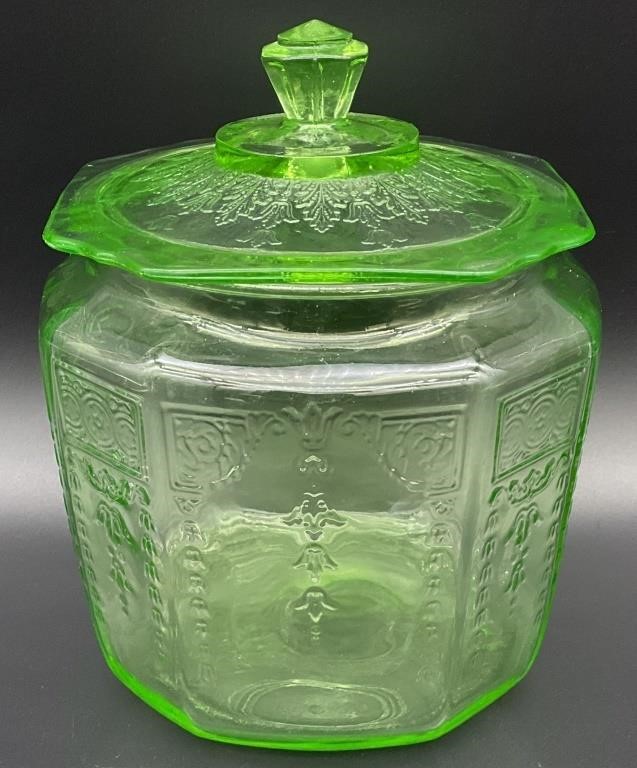 Vintage Uranium Glass Biscuit Jar