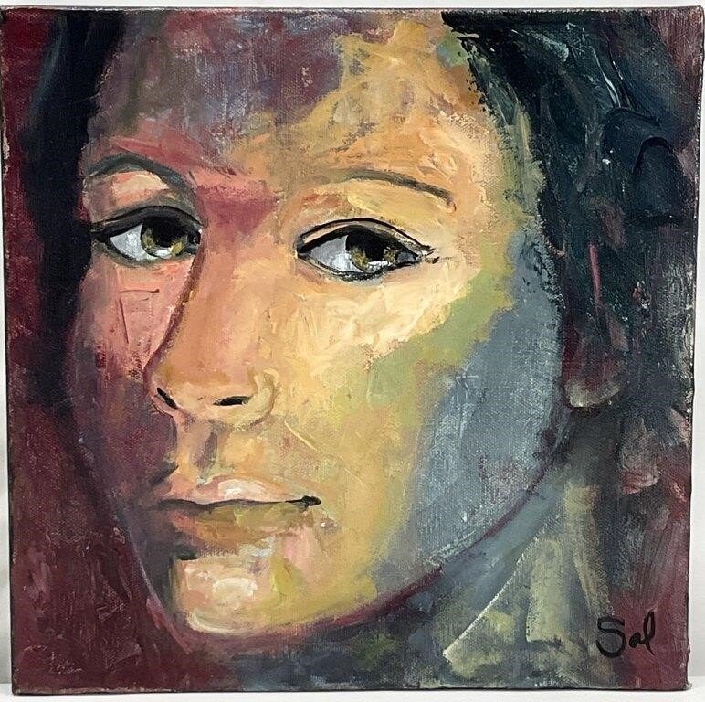 Original Face Portrait Oil Painting, Signed