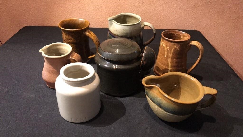 Pottery & Stoneware Mugs & jars, some signed