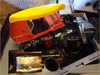 BOX LOT - Car & Truck Toys, Train Decor