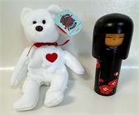 CUTE CHINESE CARVING & BEANIE BABY VALENTINO BEAR