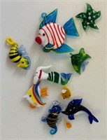 CUTE LOT OF BLOWN GLASS FISH ORNAMENTS - DECOR