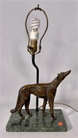 Bronze coated dog on marble base lamp,