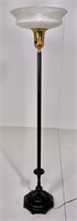 Iron and brass torchiere floor lamp, 16" dia.
