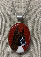 Sterling Silver Necklace w/ Hand Painted Boxer Dog