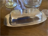 Stainless steel butter dish with glass tray
