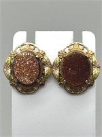 Antique Gold Filled Goldstone Fancy Earrings