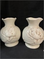 6 “ PAIR OF VINTAGE WHITE RED WING POTTERY VASES