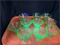 10 GREEN URANIUM BLOCK OPTIC DESSERT BOWLS -