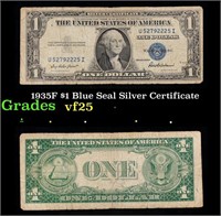 1935F $1 Blue Seal Silver Certificate Grades vf+