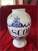 BLUE AND WHITE POTTERY VASE AS IS