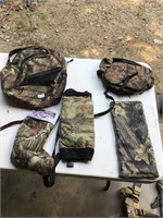 Camo backpack, hand warmers, stocking