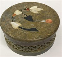 Floral Inlaid Stone Trinket Box