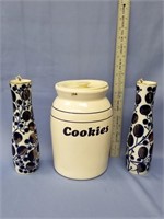 10" cookie jar with lid, 5" diameter and 2- 10" Lo