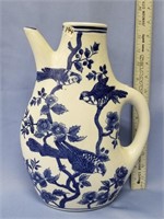 12" ceramic water jug, blue and white oriental des