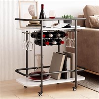 MORITIA Black Bar Cart with 4 Wheels 2 Tier