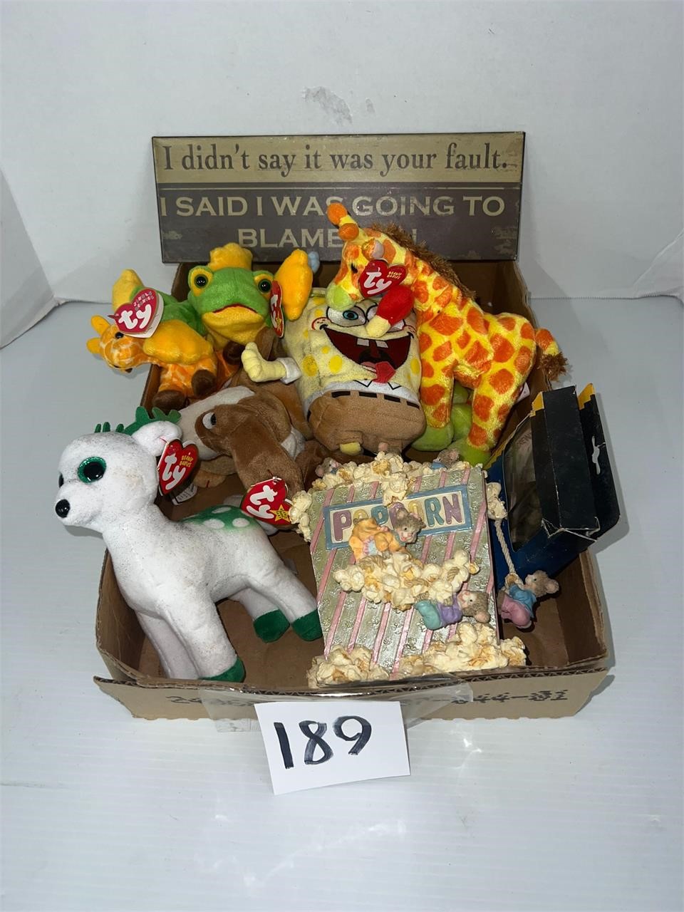 LOT OF MISC TY BEANIE BABIES, TOOLS,WALL ART ETC
