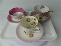 TRAY: 3 ROYAL STAFFORD & OTHER CUPS & SAUCERS