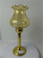 13" BRASS BASE CANDLE STICK W/GLASS SHADE