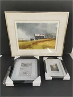 Framed Barn Picture with 2 New Photo Frames