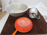 Aluminum Dish Pan, Foley Sifter, Royal Chambord