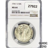 1941-S Walking Liberty Half Dollar NGC MS64