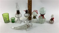 Mini oil lamps, Mary Gregory enameled