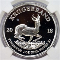 SOUTH AFRICA: 2018 Silver Krugerrand NGC PF69 UCAM