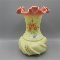 Fenton 9" HP Burmese Wave Crest Vase - Everson