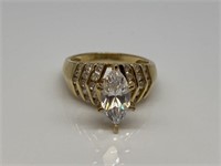 14K Gold Diamond Ring w/ Large Marquise Stone.