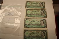 3X $1.00 CANADIAN PAPER BILLS (1954)