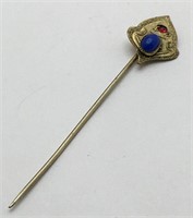 Gold Tone Stick Pin W Red & Blue Stone