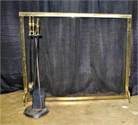 Fireplace Screen, Gold Tone, & Fireplace Set (5pc)