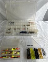 One large tackle box, two small tackle boxes
