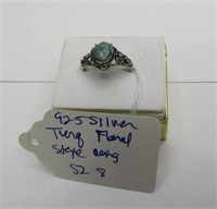 925 Silver Turquoise Floral Style Ring SZ 8